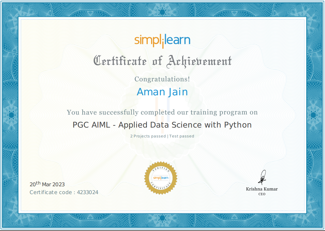 PGC AIML - Applied Data Science with Python certificate 4233024